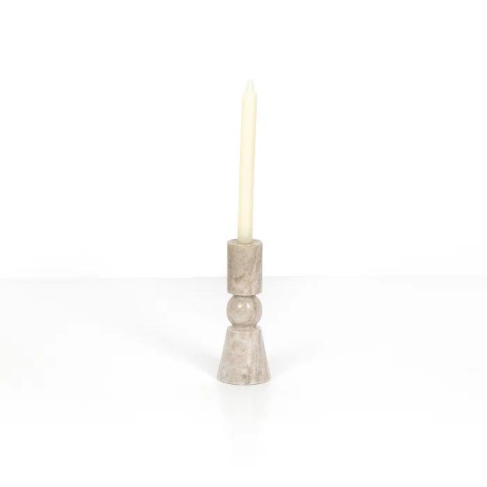 Marlow Creamy Taupe Solid Marble 12" Candlestick