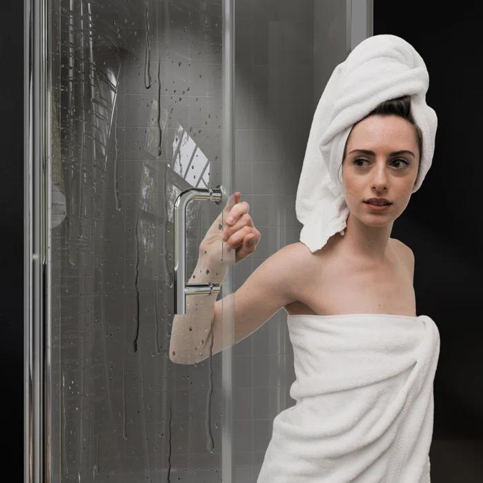 37-3/8 In Semi-Frameless Pivot Shower Door in Chrome With Clear Glass