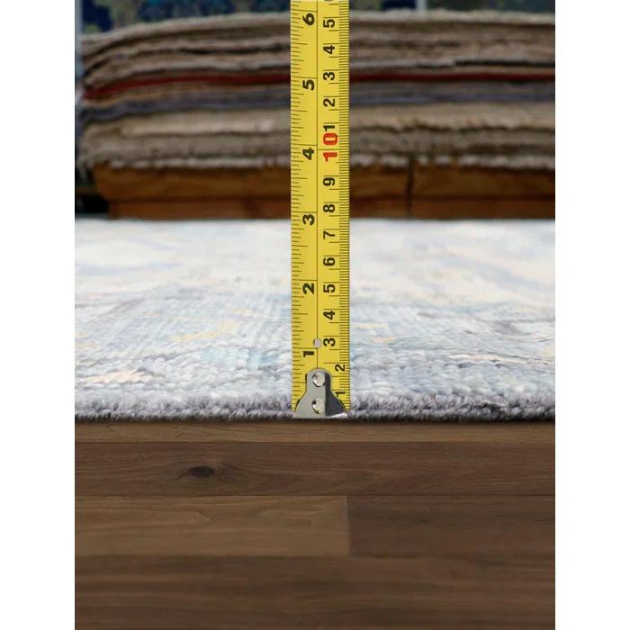 Pasargad Oushak Oriental Hand-Knotted Rectangle 8'1" x 9'9" Wool Area Rug in Blue/Yellow/Black