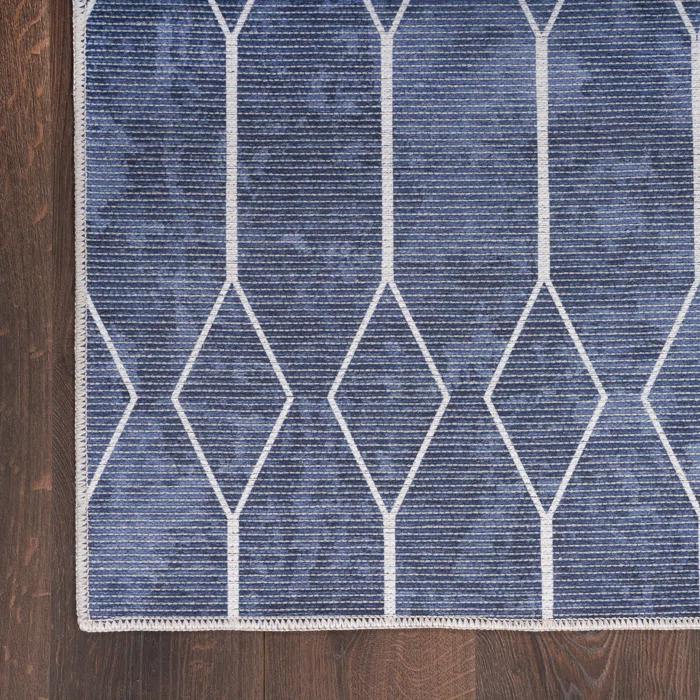 Pymble Geometric Machine Washable Area Rug in Navy Blue