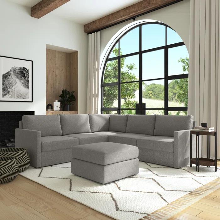Flex 5 - Piece Upholstered Modular Sectional with Bumper Ottoman