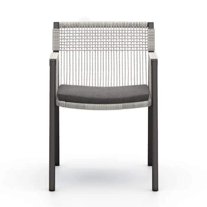 Gray Aluminum Outdoor Dining Chair with Woven Cushions
