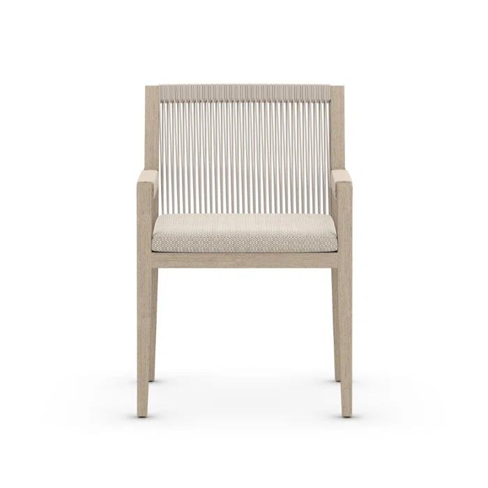 Weathered Gray Teak Outdoor Dining Armchair with Cushions