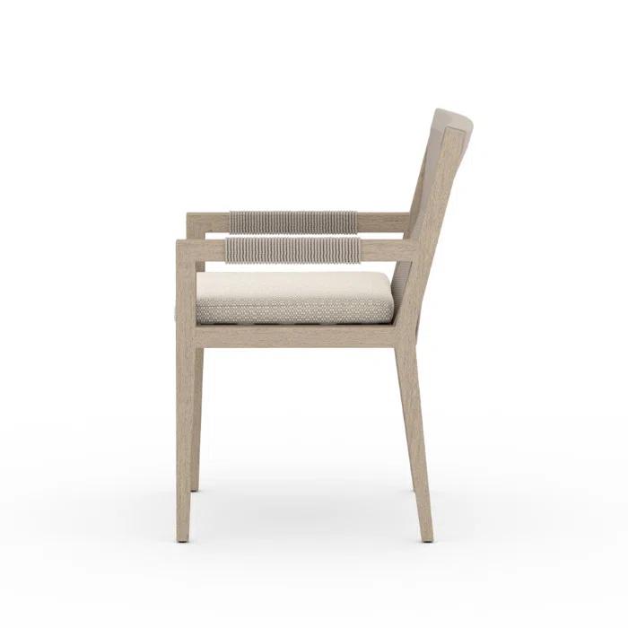 Weathered Gray Teak Outdoor Dining Armchair with Cushions