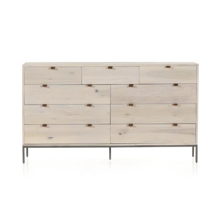 Dove Poplar and Toffee Leather 9-Drawer Dresser