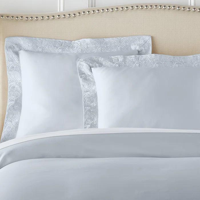 Icy Blue Egyptian Cotton Queen Duvet Cover Set
