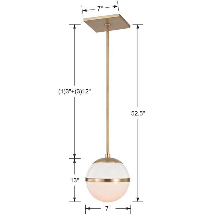 Aged Brass Mini Pendant with Crystal Accents and White Glass Shade
