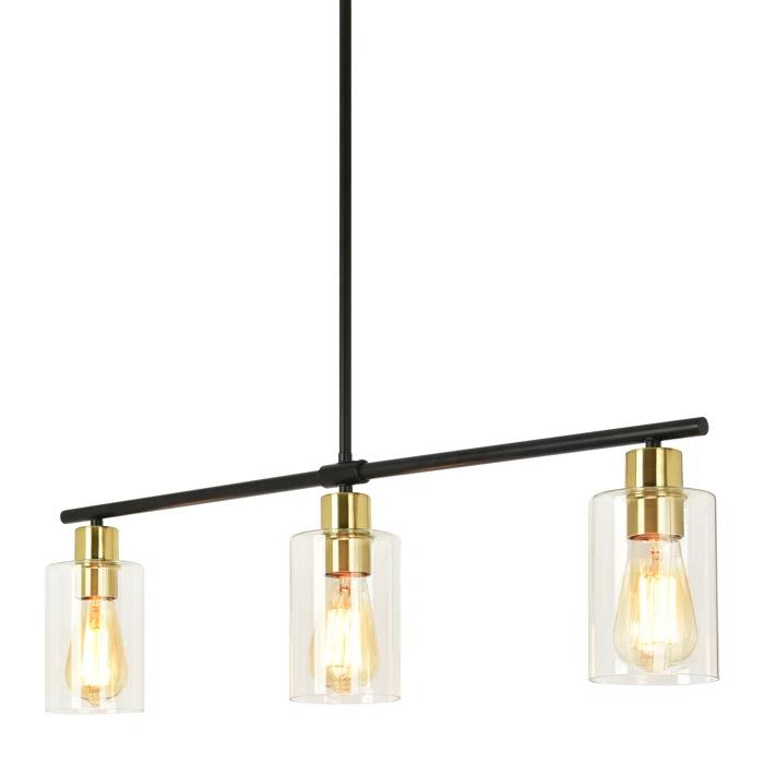 Delmis 3 - Light Kitchen Island Pendant Rustic Linear Chandelier with Clear Glass Shades