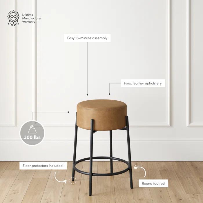 Upholstered Counter Stool with Metal Frame