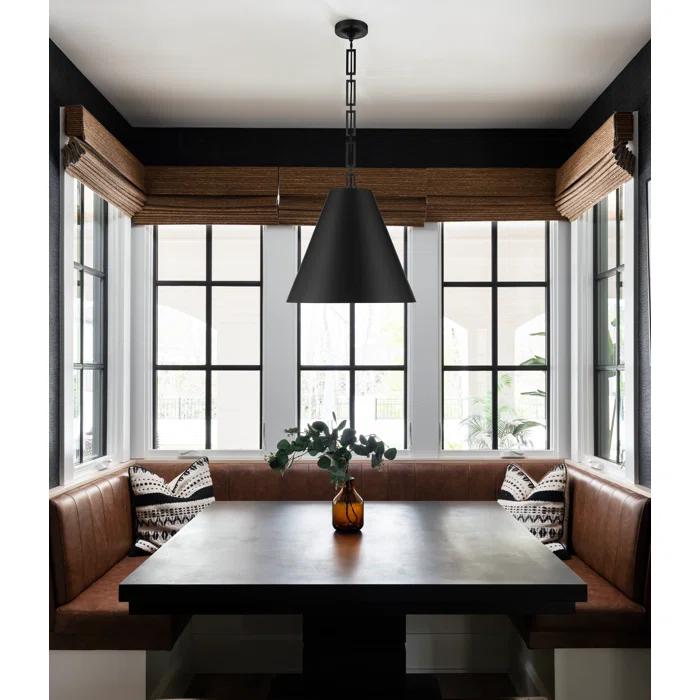 Alston Matte Black & Antique Gold 3-Light Drum Pendant
