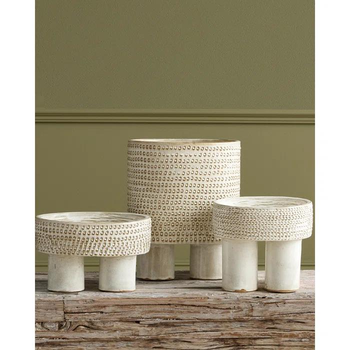 Ivory Handcrafted Ceramic Decorative Bowl with Dimpled Design