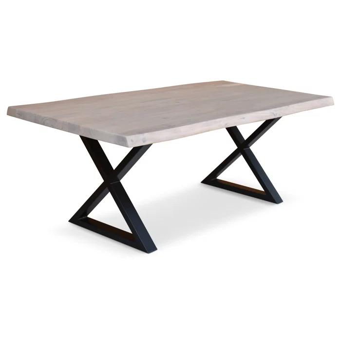 Brooks 92" White Wash Acacia Wood & Black Aluminum Dining Table