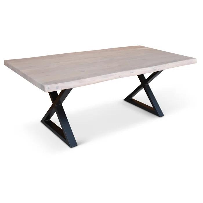 Brooks 92" White Wash Acacia Wood & Black Aluminum Dining Table