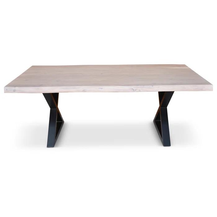 Brooks 92" White Wash Acacia Wood & Black Aluminum Dining Table