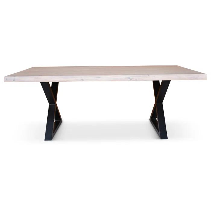 Brooks 92" White Wash Acacia Wood & Black Aluminum Dining Table