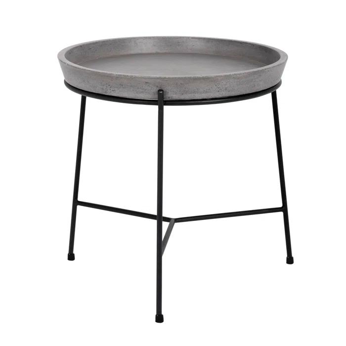 Contemporary Black Metal Square End Table with Concrete Top