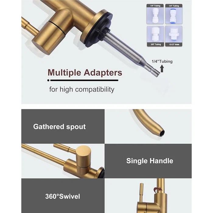 Kitchen Faucet and Water Filter Faucet Combo, WOWOW Stainless Steel Kitchen Sink Faucet with Drinking Water Faucet for Reverse Osmosis or Water Filtration System, Brushed Gold