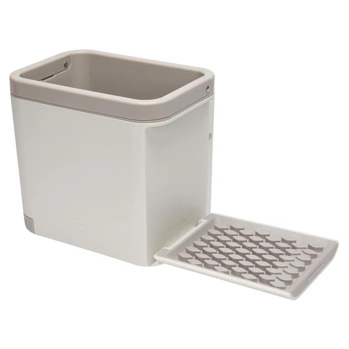 Clorox KeptClean Kitchen Sink Organizer – Space-Saving Organization of Dish Soap, Scrub Brushes, and Dish Towels, Fold-Down Shelf for Sponges and Jewelry, Drainage Tray – Steel