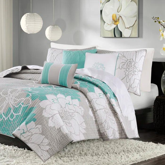 Madison Park Lola Floral 6 Piece Reversible Cotton Quilt Set