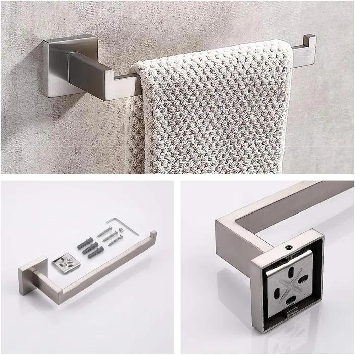10-Pieces Bathroom Hardware Set Brush Nickel Bathroom Accessories Set SUS304 Towel Bar Set Includes 2 Towel Bar 23.6 Inch+2 Towel Holder+2 Toilet Paper Holder+4 Towel Hook (10, Brush Nickel)