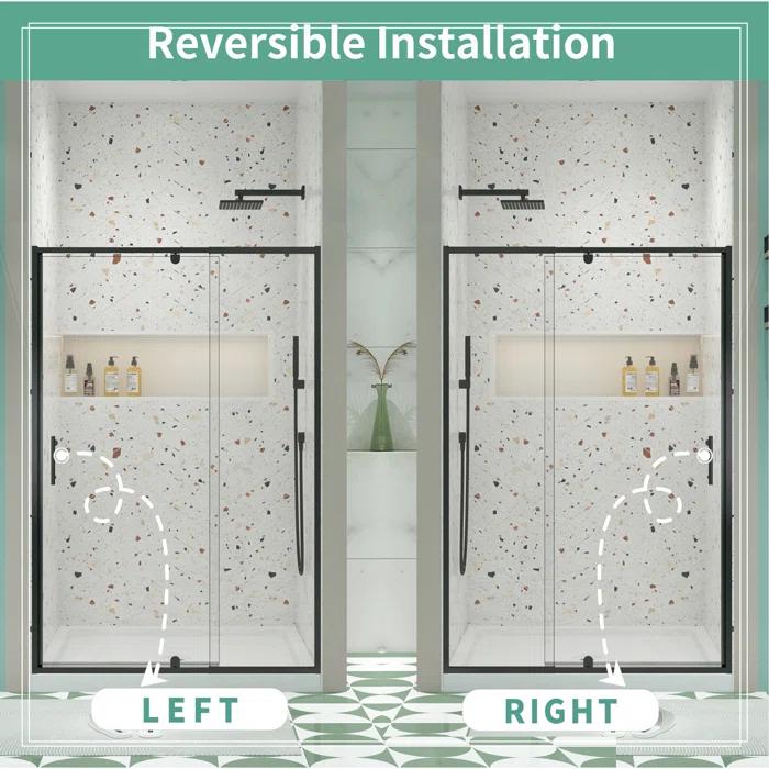 38-42" W x 71" H Flush Glass Shower Door Reversible Installation