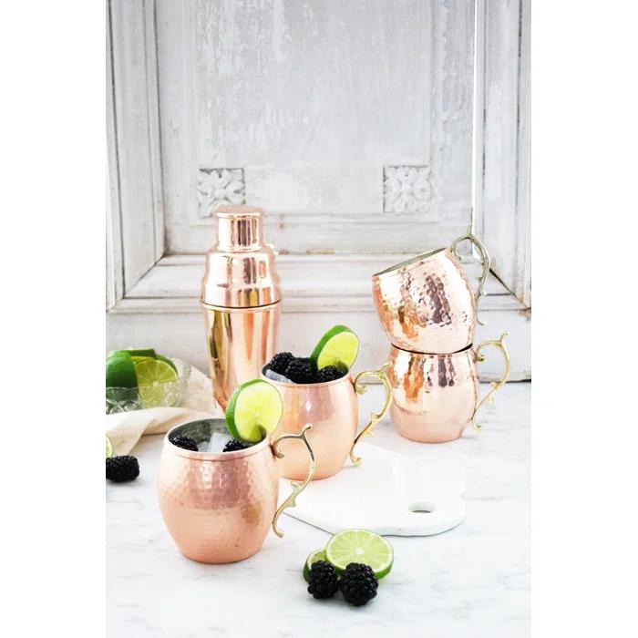 Maithil Art Handcrafted Hammered Moscow Mule Solid Copper Mug / Cup, 16 Ounce, Set of 4