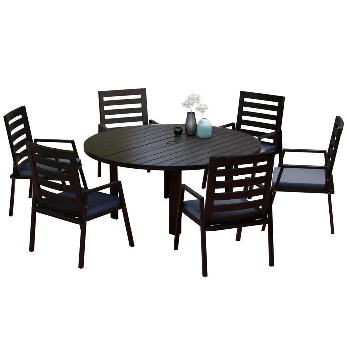 7-Piece Patio Dining Set With 60" Round Aluminum Dining Table And 6 Dining Armchair
