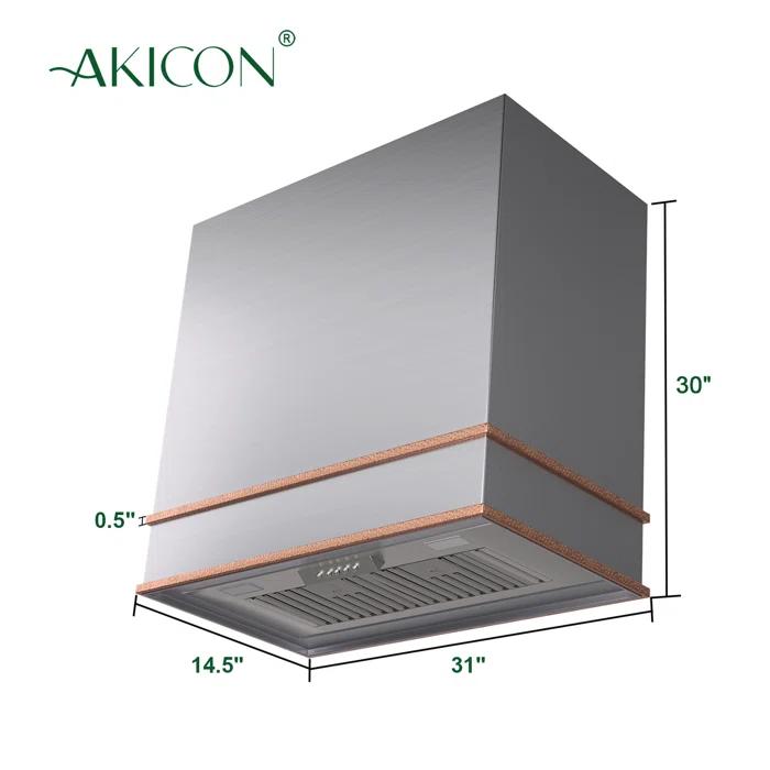 Akicon 30" Stainless Steel 600 CFM Ducted (Vented) Wall Mounted Required Range Hood