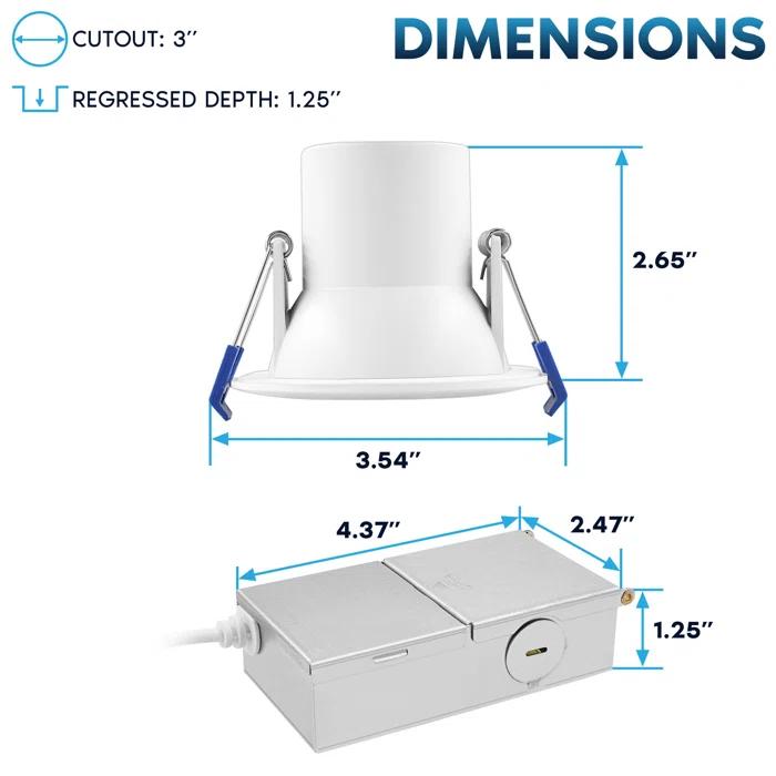Luxrite Luxrite 3 Inch LED Recessed Ceiling Light J-Box 8W 5CCT 2700K/3000K/3500K/4000K/5000K 840LM Dimmable Canless Downlight, Wet Rated IC Rated ETL 12 Pack LR23320-12PK