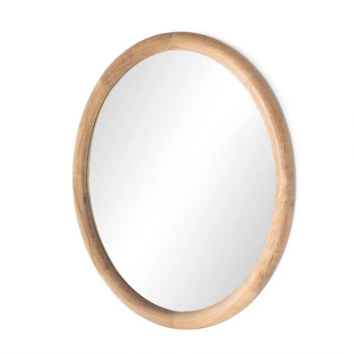 Whitewash Acacia Round Wood Wall Mirror