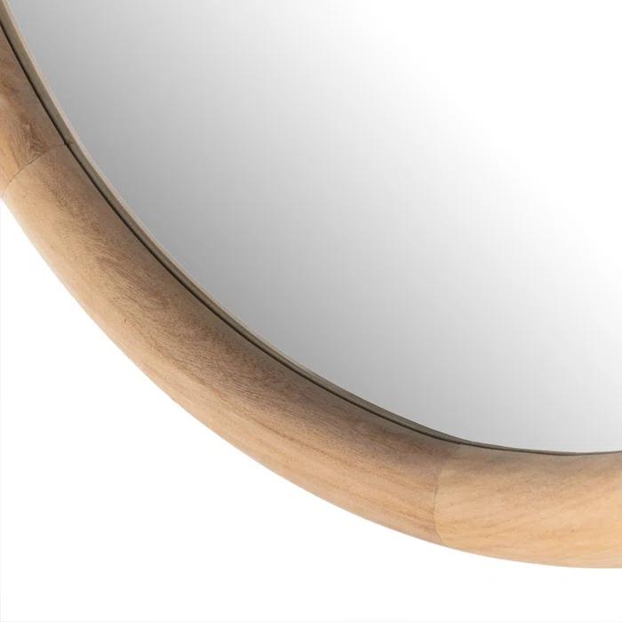 Whitewash Acacia Round Wood Wall Mirror