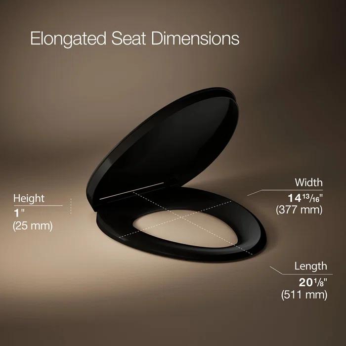 Elongated Toilet Seat, Slow Soft Close, Oval(Oblong) Toilet Seat For Elongated Toilets, Quiet-Close Lid And Seat, Easy To Install And Clean, Never Loosen, Black(18.5)