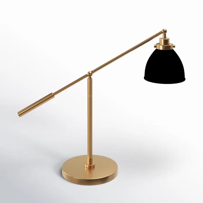 Wellfleet Adjustable Dome Desk Lamp in Matte White and Burnished Brass