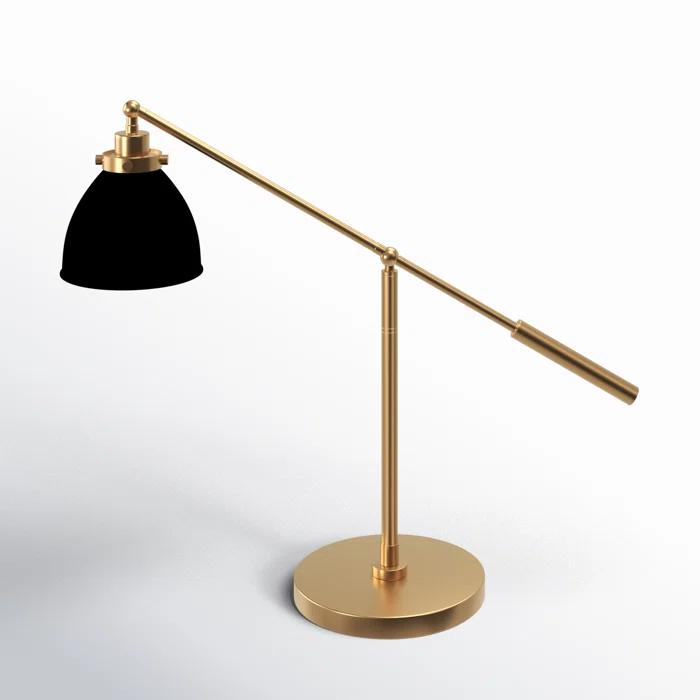 Wellfleet Adjustable Dome Desk Lamp in Matte White and Burnished Brass