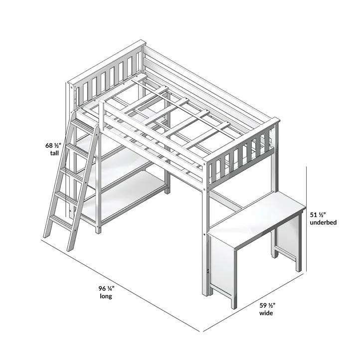 Forbes Twin Pine Loft Bed with Shelves