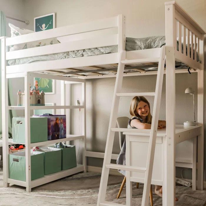 Forbes Twin Pine Loft Bed with Shelves