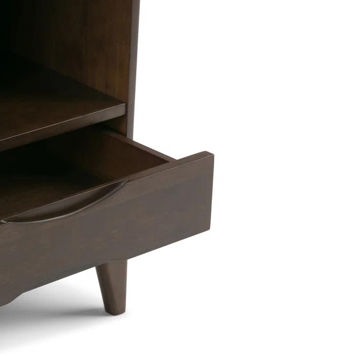 Simpli Home Harper 24"W Solid Hardwood 4 Shelf Mid-Century Modern Bookcase with Drawer and Adjustable Shelves