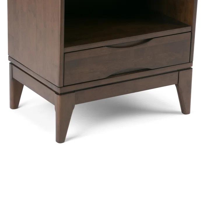 Simpli Home Harper 24"W Solid Hardwood 4 Shelf Mid-Century Modern Bookcase with Drawer and Adjustable Shelves