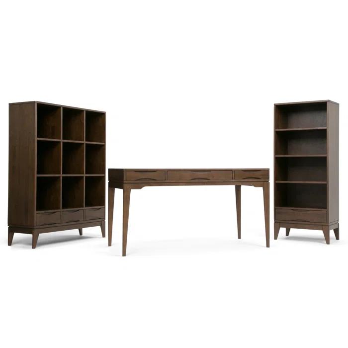 Simpli Home Harper 24"W Solid Hardwood 4 Shelf Mid-Century Modern Bookcase with Drawer and Adjustable Shelves