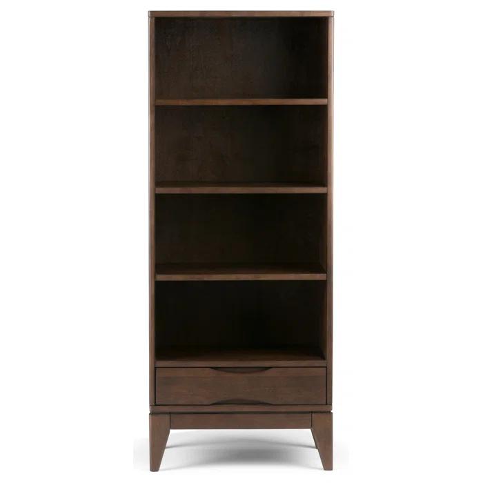 Simpli Home Harper 24"W Solid Hardwood 4 Shelf Mid-Century Modern Bookcase with Drawer and Adjustable Shelves