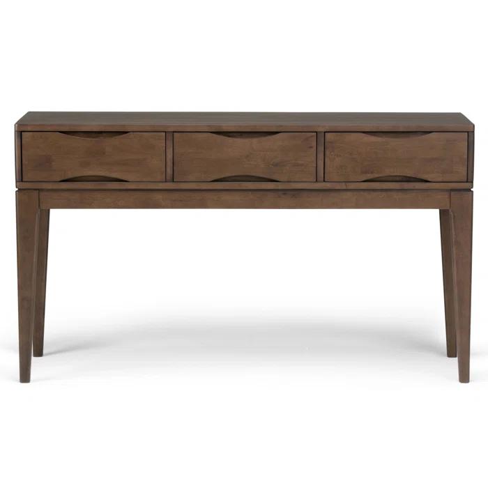 Simpli Home Harper 54"W Solid Hardwood Mid-Century Modern Storage Console Table with Drawers and Tapered Legs