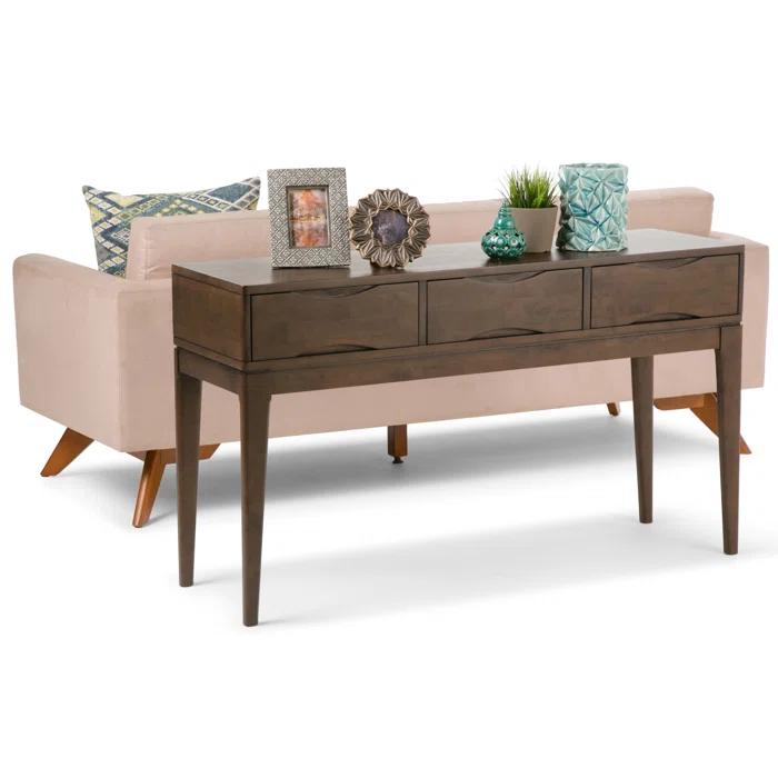 Simpli Home Harper 54"W Solid Hardwood Mid-Century Modern Storage Console Table with Drawers and Tapered Legs