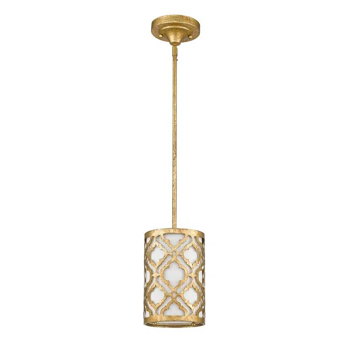 Arabella Distressed Gold Drum Mini Pendant with Acrylic Shade
