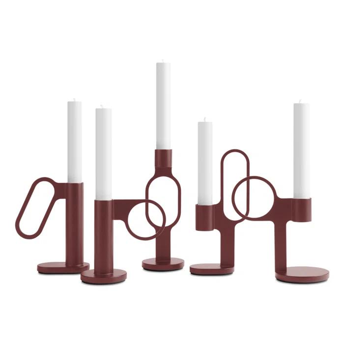 Oxblood Metal Modern Candlestick Holder