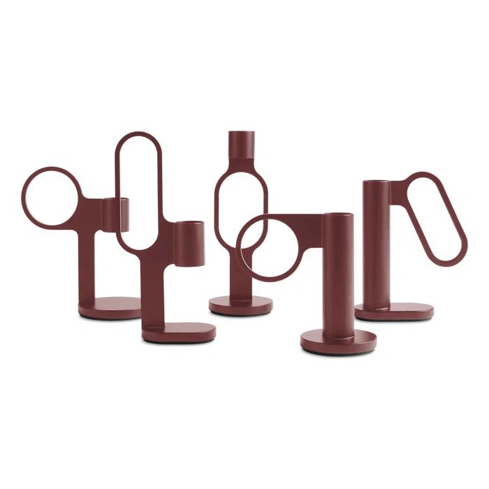 Oxblood Metal Modern Candlestick Holder