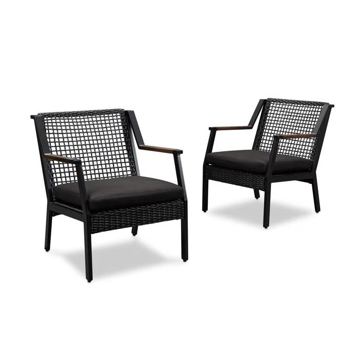 Real Flame Calvin Aluminum Patio Dining Arm Chair in Black (Set of 2)
