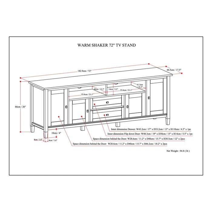 Simpli Home Warm Shaker 72"W Solid Wood TV Stand for TVs up to 80" with 4 Storage Cabinets and 2 Drawers