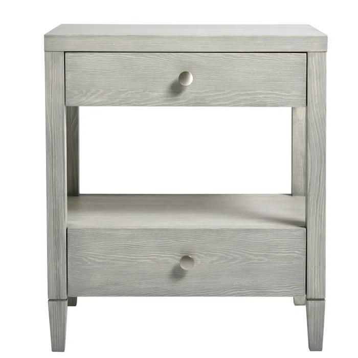 Gray Wood 2-Drawer Rectangle Night Table with Cone Legs