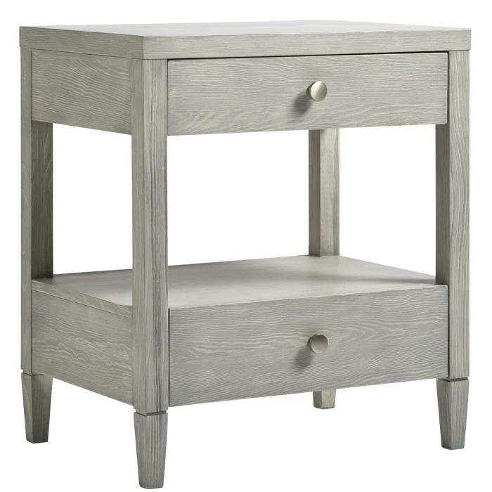 Gray Wood 2-Drawer Rectangle Night Table with Cone Legs