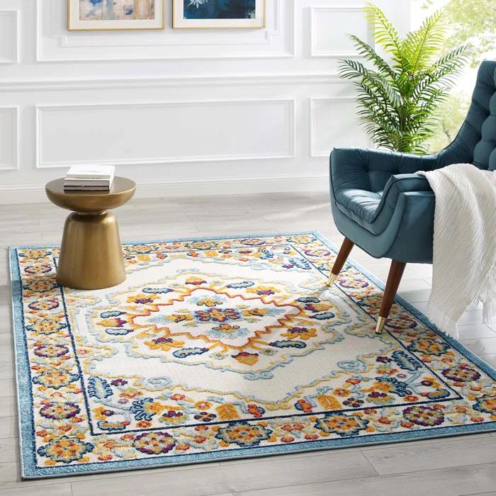 Modway Modway Reflect Ansel Distressed Vintage Floral Persian Medallion 5x8 Indoor and Outdoor Area Rug in Multicolored